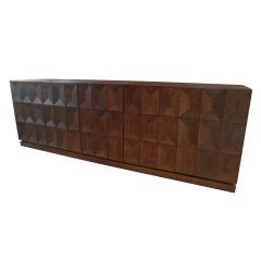 1970's Belgian Walnut Credenza with Graphic Doors