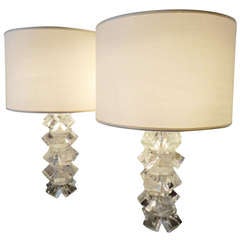 Pair of 1960
s Italian "Ice Cubes" Glass Lamps