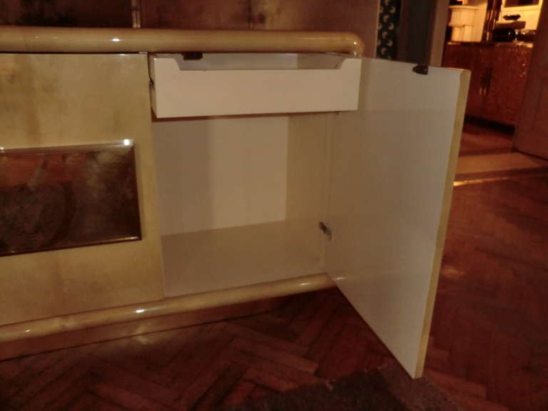 Mid-Century Modern 1970's Laquered Goatskin Parchment  Credenza in the style of Karl Springer