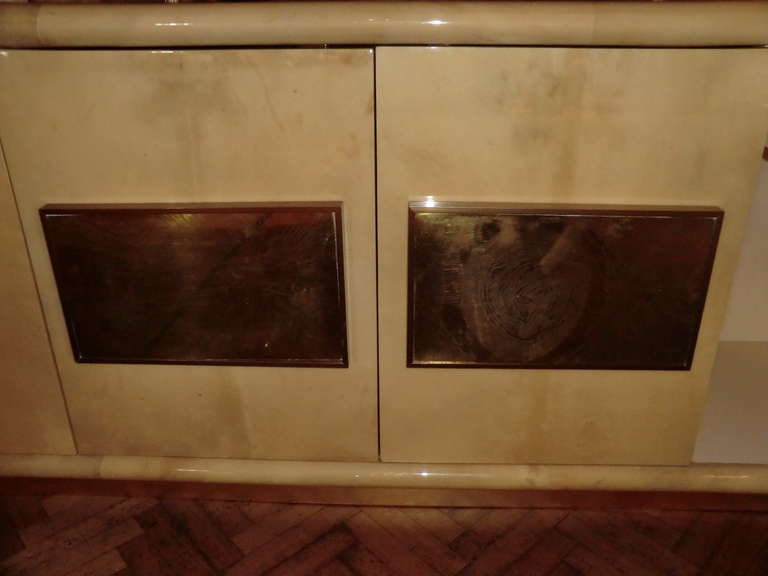 American 1970's Laquered Goatskin Parchment  Credenza in the style of Karl Springer
