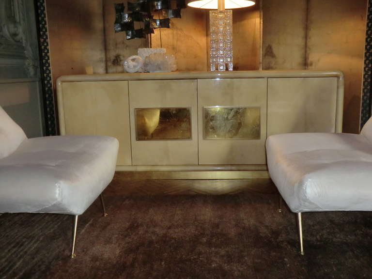 1970's Laquered Goatskin Parchment  Credenza in the style of Karl Springer 3