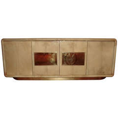1970's Laquered Goatskin Parchment  Credenza in the style of Karl Springer