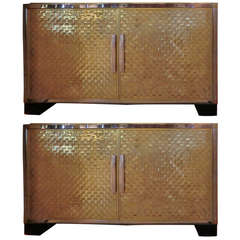 1970s Pair of Italian Chrome and Brass Credenzas