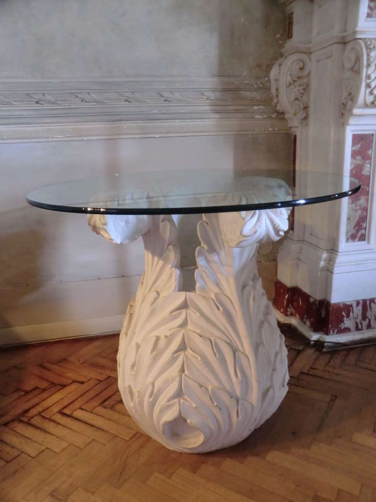 white plaster base , glass top