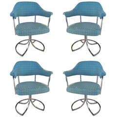 Set of 4 1970's Chromed Swivel Dining Chairs