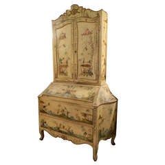 Early 20th Century Italian Rococo Style Painted Secretary Bookcase