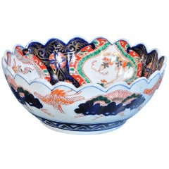 Antique Imari Porcelain Bowl with Cobalt Blue, Green and Floral Decoration, 19th Century