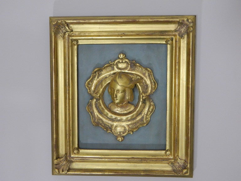 Pair of Framed Italian 23K Gold Leaf Renaissance Figures, 20th Century For Sale 1