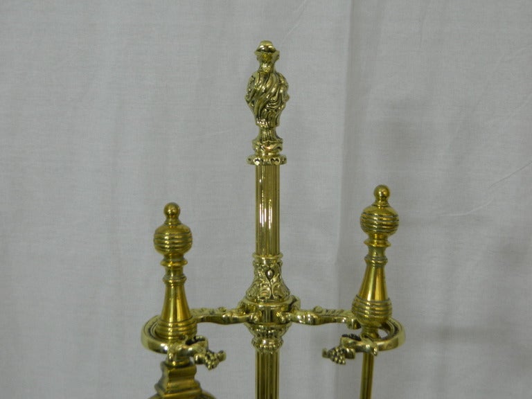 Set of French Brass Matched Fire Tools on Stand, 19th Century In Good Condition In Savannah, GA