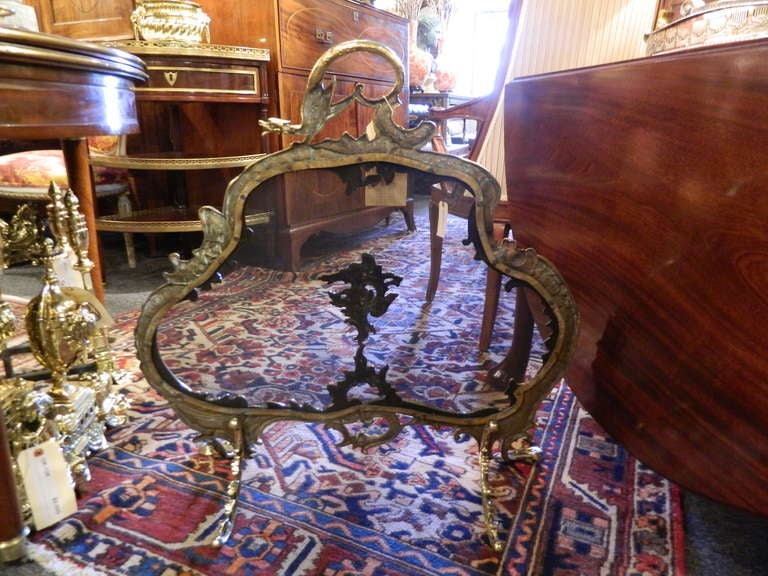 19th Century French Brass Fire Screen in the Rococo Style In Good Condition For Sale In Savannah, GA