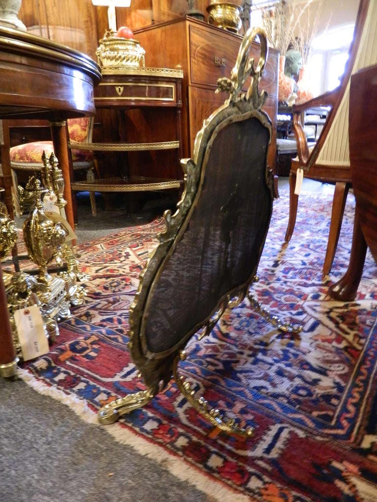 19th Century French Brass Fire Screen in the Rococo Style For Sale 1