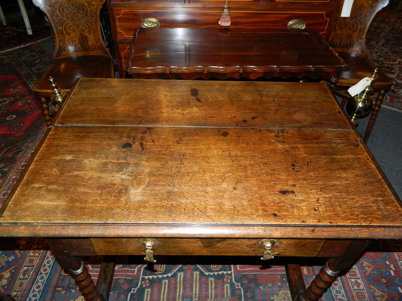 English Oak Bobbin Turned Legs Side Table, Circa 1820 1
