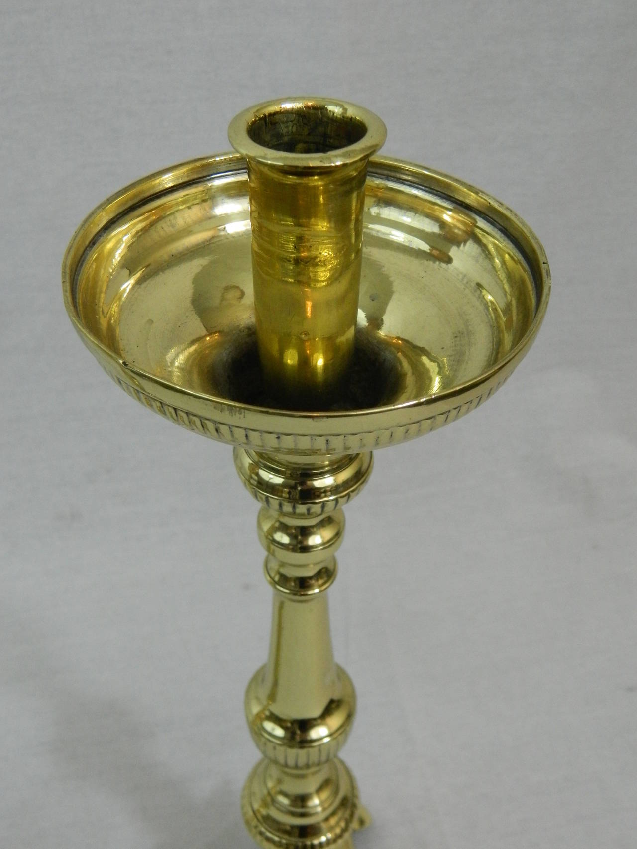 Set of Four French Polished Brass Candlesticks, 19th Century For Sale 1