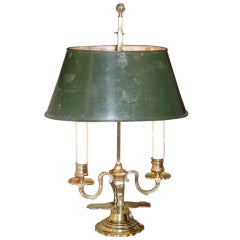 Louis XV Style Two-Light Bouillotte Lamp with Adjustable Tole Green Lamp Shade