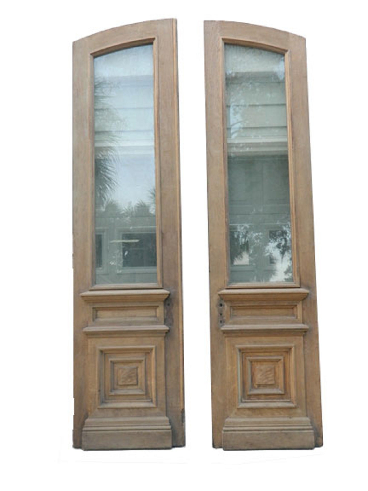 Pair of Monumental Victorian Style Doors with Glass and Carved Panels