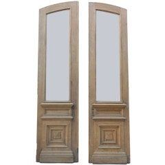 Pair of Monumental Victorian Style Doors with Glass and Carved Panels