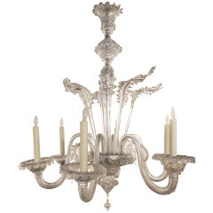 Venetian Six-Light Chandelier in Clear Handblown Glass, circa 1920s