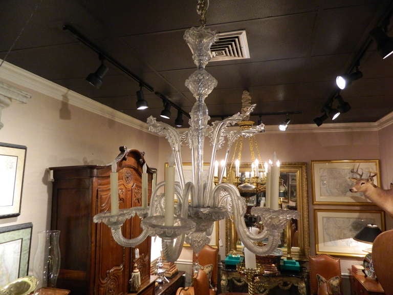 Venetian Six-Light Chandelier in Clear Handblown Glass, circa 1920s 4