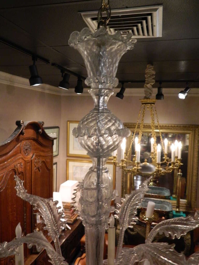 Venetian Six-Light Chandelier in Clear Handblown Glass, circa 1920s In Good Condition In Savannah, GA