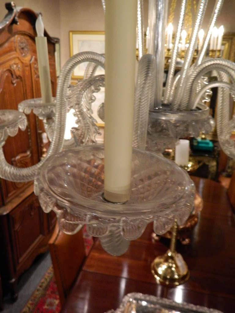 Blown Glass Venetian Six-Light Chandelier in Clear Handblown Glass, circa 1920s