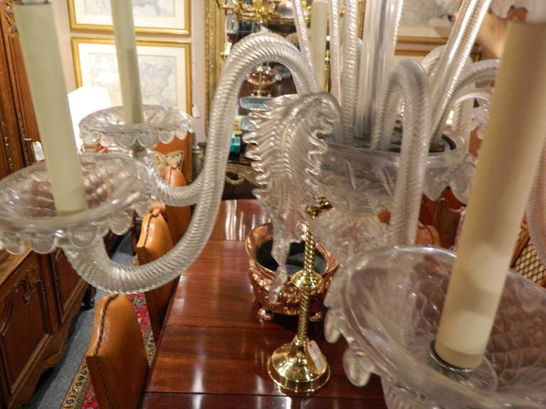 Venetian Six-Light Chandelier in Clear Handblown Glass, circa 1920s 1