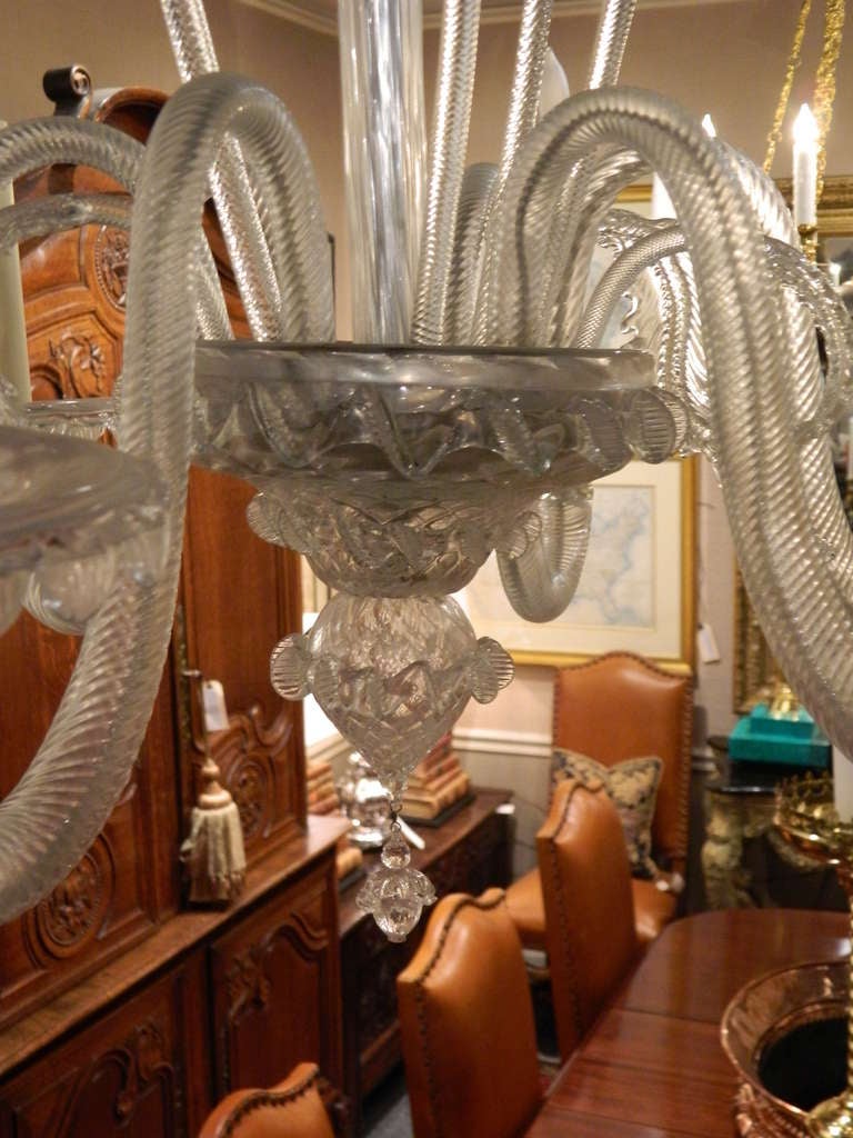 Venetian Six-Light Chandelier in Clear Handblown Glass, circa 1920s 2