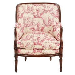 20th Century Louis XVI style Upholstered Carved Mahogany Bergere or Arm Chair 3
