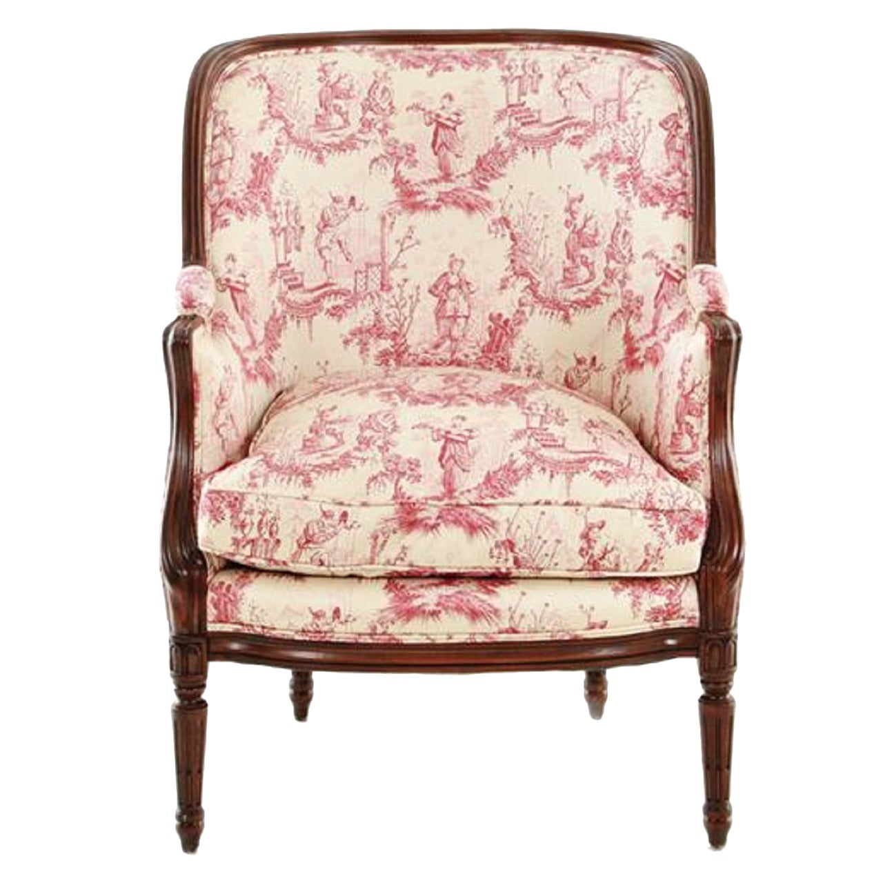 Louis XVI Style Upholstered Carved Mahogany Bergere or Armchair, 20th Century