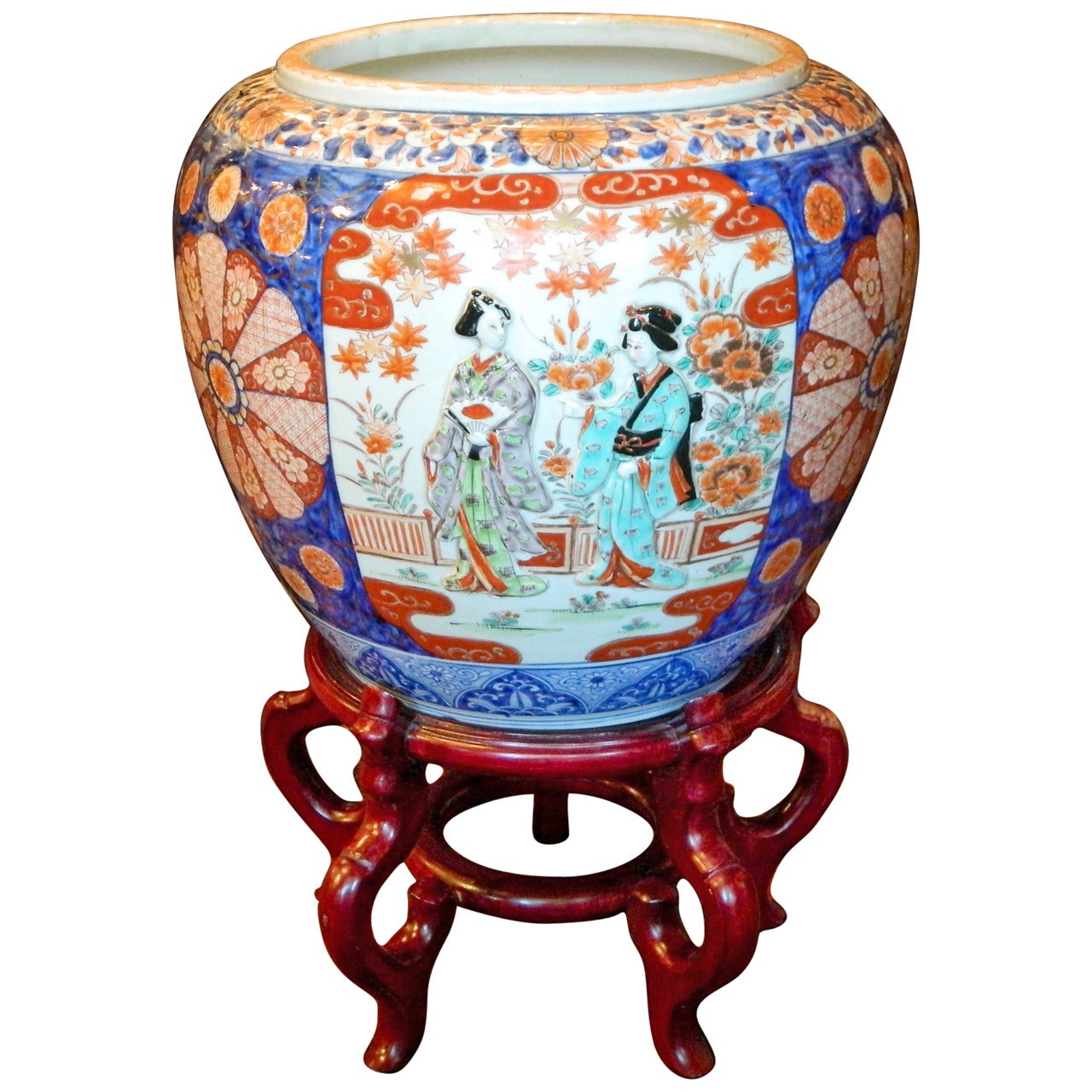 Imari Jardiniere or Fish Bowl with Relief Design, 19th Century