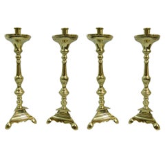 Set of Four French Polished Brass Candlesticks, 19th Century