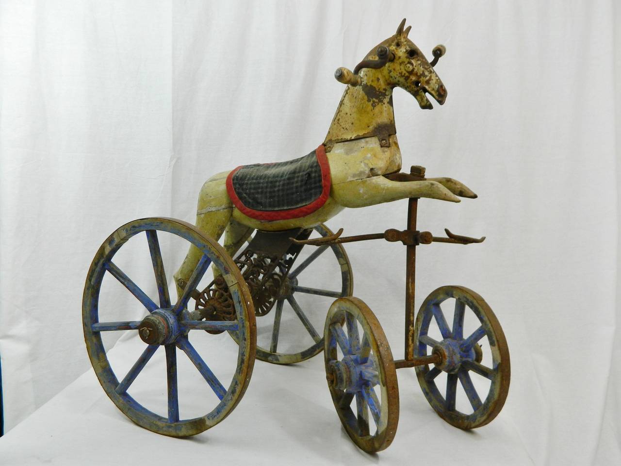 19th century French wood horse tricycle or toy riding horse.