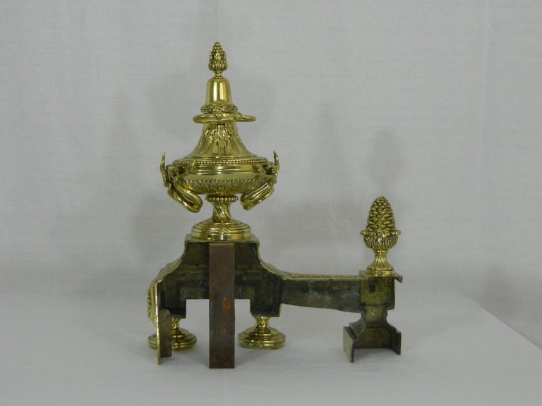 Pair of Chenets or Andirons with Urns Motif and Acorn Finials, 19th Century For Sale 4