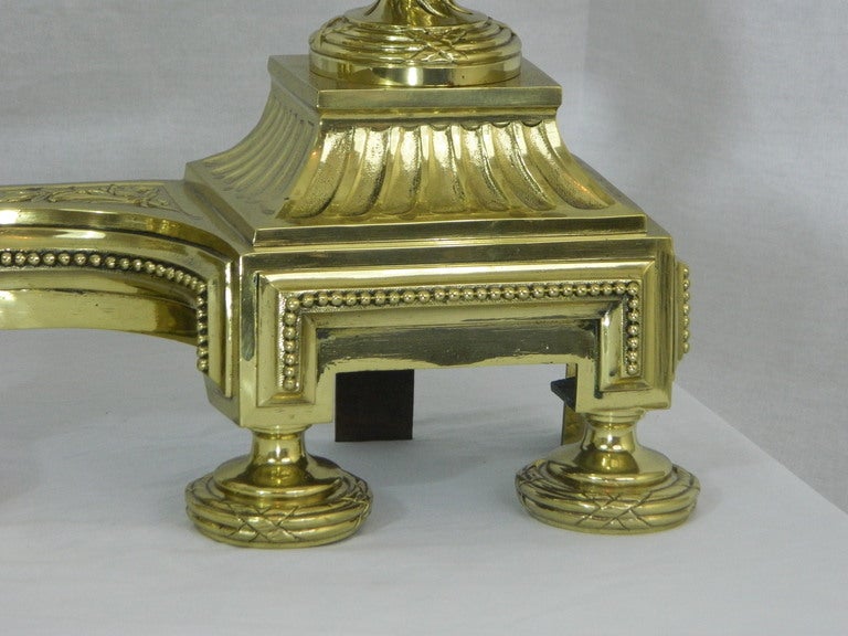 French Pair of Chenets or Andirons with Urns Motif and Acorn Finials, 19th Century For Sale