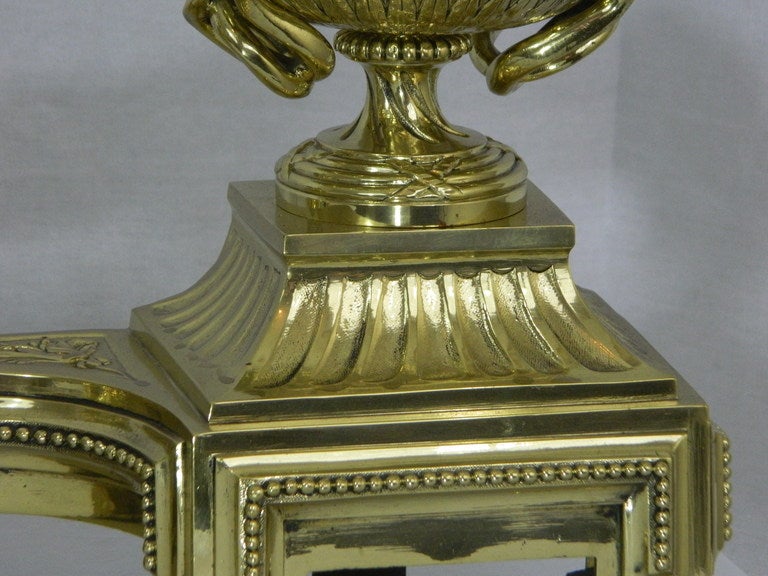 Pair of Chenets or Andirons with Urns Motif and Acorn Finials, 19th Century For Sale 1