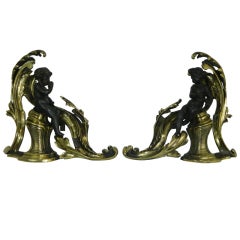 Pair of Chenets or Andirons with Putti Motif