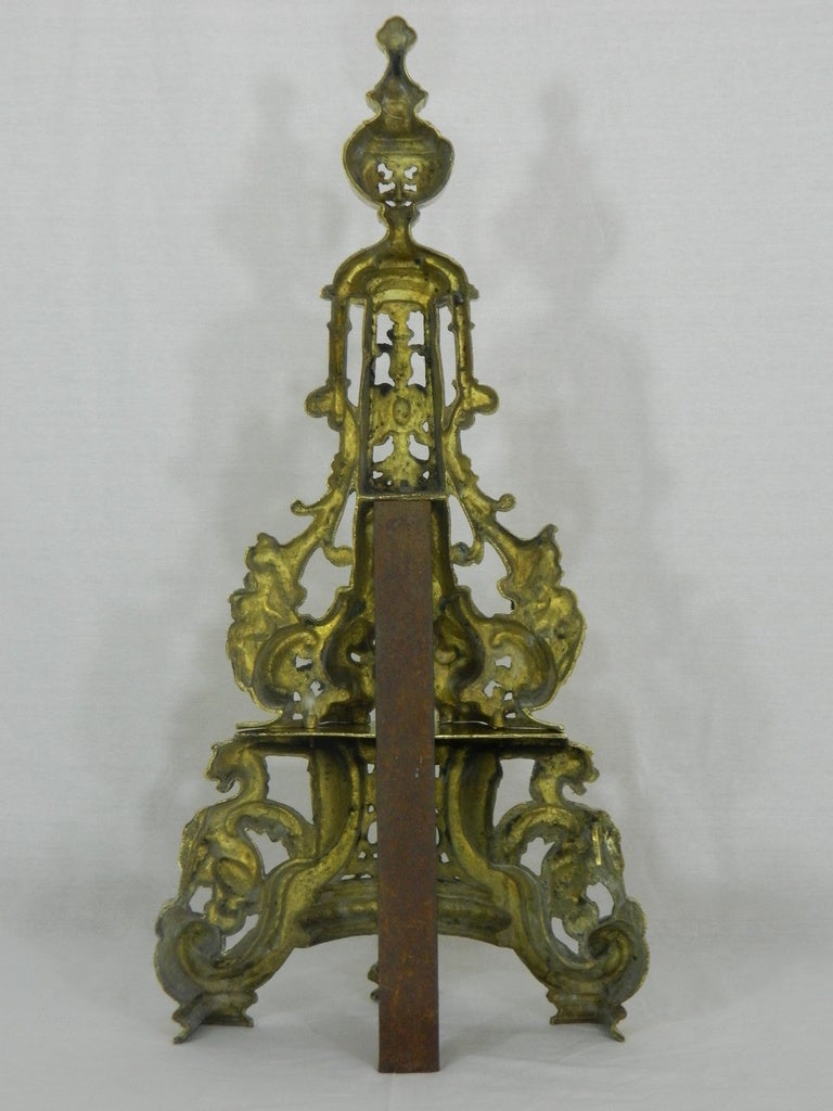 Pair of Tall Chenets or Andirons with Fleur de Lys and Center Bar or Fender 4