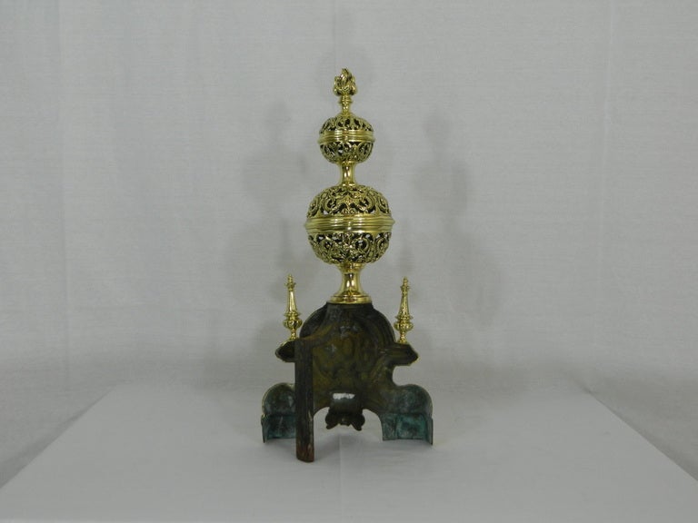 Pair of Chenets or Andirons with Two Pierced or Reticulated Balls, 19th Century For Sale 5
