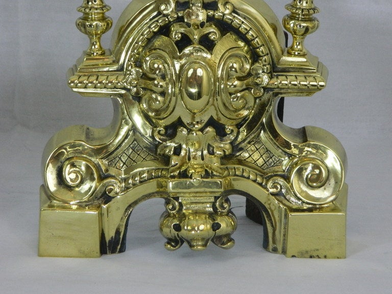 French Pair of Chenets or Andirons with Two Pierced or Reticulated Balls, 19th Century For Sale