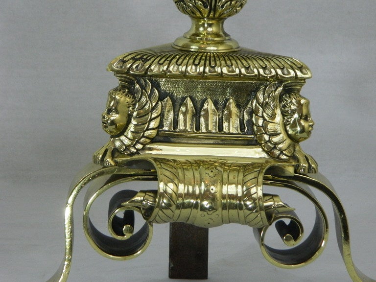 French Pair of 19th Century Chenets or Andirons Beautifully Adorned For Sale