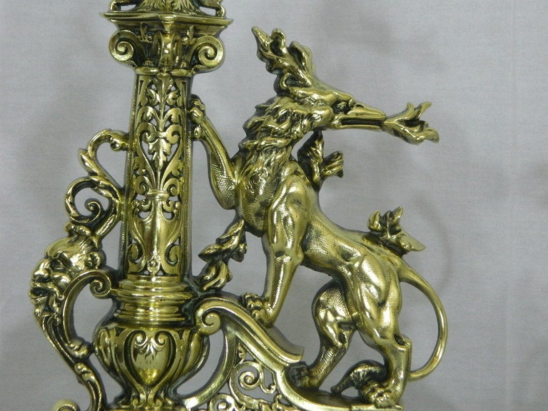 French Pair of Chenets or Andirons with a Center Bar or Fender, 19th Century For Sale