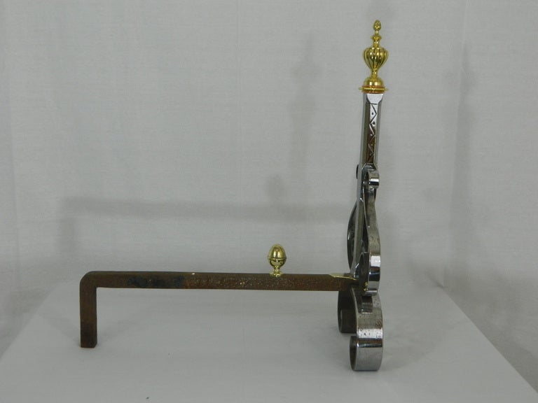 Pair of Iron, Copper and Brass Chenets or Andirons, 19th Century 3