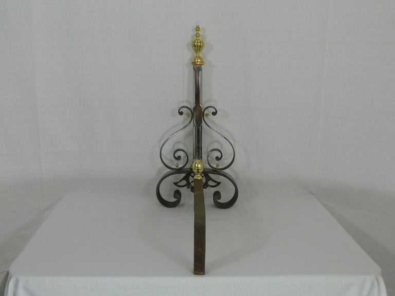 Pair of Iron, Copper and Brass Chenets or Andirons, 19th Century 4