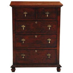 19th Century English Oak Chest of Drawers, Two over Three Drawers, on Round Feet