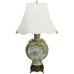 19th Century Rose Medallion Chinese Porcelain Lamp on a Bronze Base