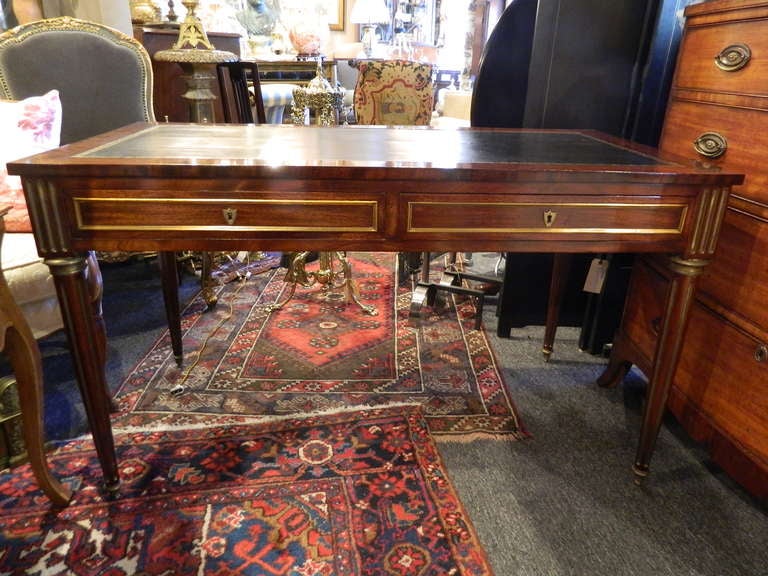 19th Century Louis XVI Style Desk or Bureau Plat with Two Locking Drawers
