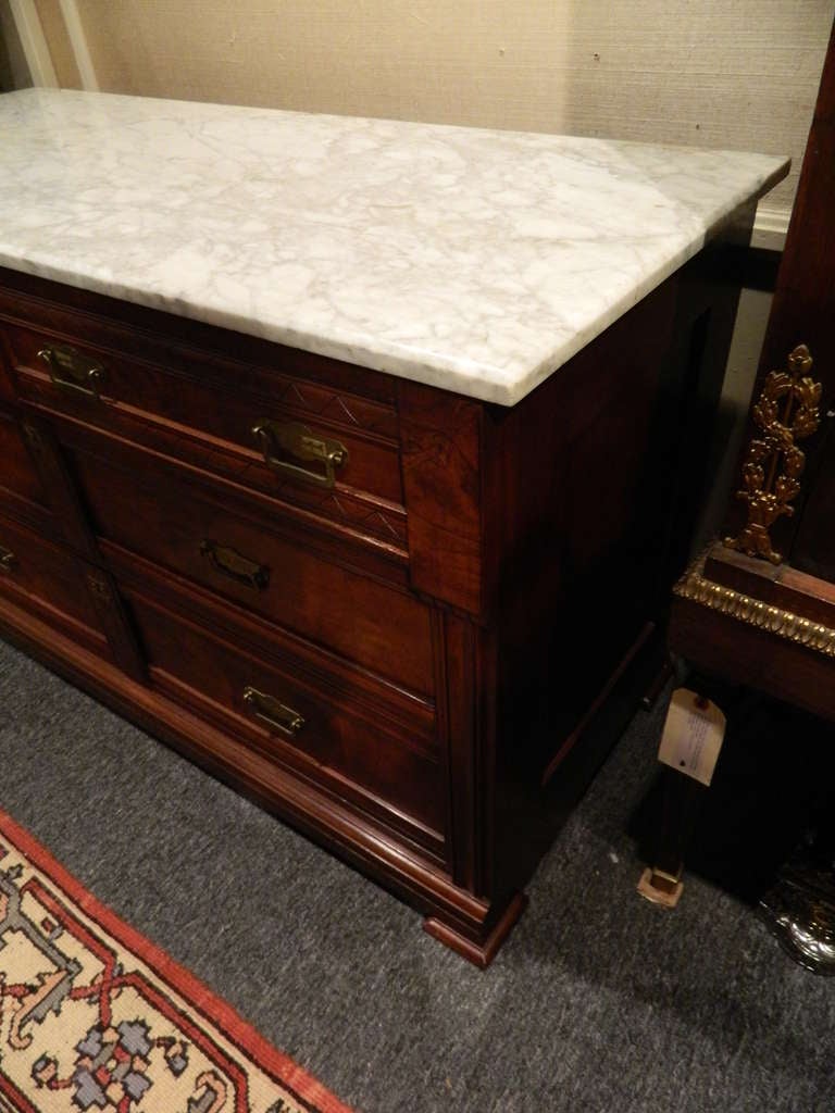 20th Century Victorian Two Over Two Mahogany Chest of Drawers with Marble Top 3