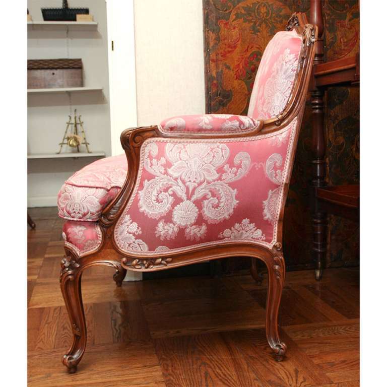 French Upholstered Louis XV Style Walnut Bergere or Armchair, 20th Century