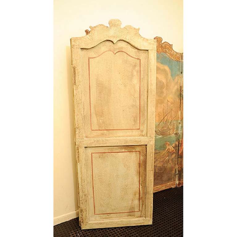 French Neoclassical Painted Canvas Four-Panel Screen Harbor Scene, 19th Century 1