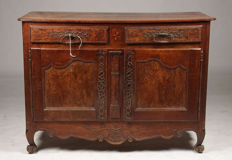 French Burl Walnut and Inlaid Buffet from Lyon, France, 18th Century at