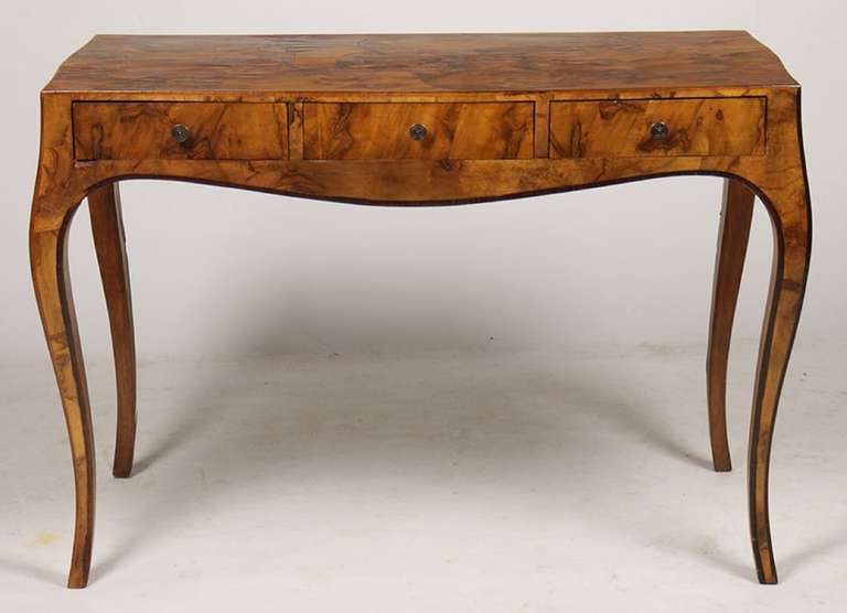 Early 20th Century Italian Olive Wood Console Or Desk At 1stdibs Early 20th Century Italian Olive Wood Console Or Desk Having Three Drawers Supported On Cabriole Legs